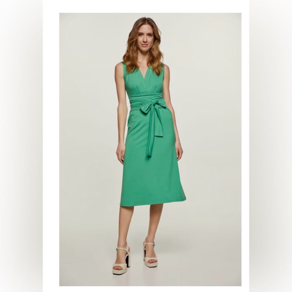 Conquista Green Sleeveless Wrap Midi Dress XL (Size 12)
